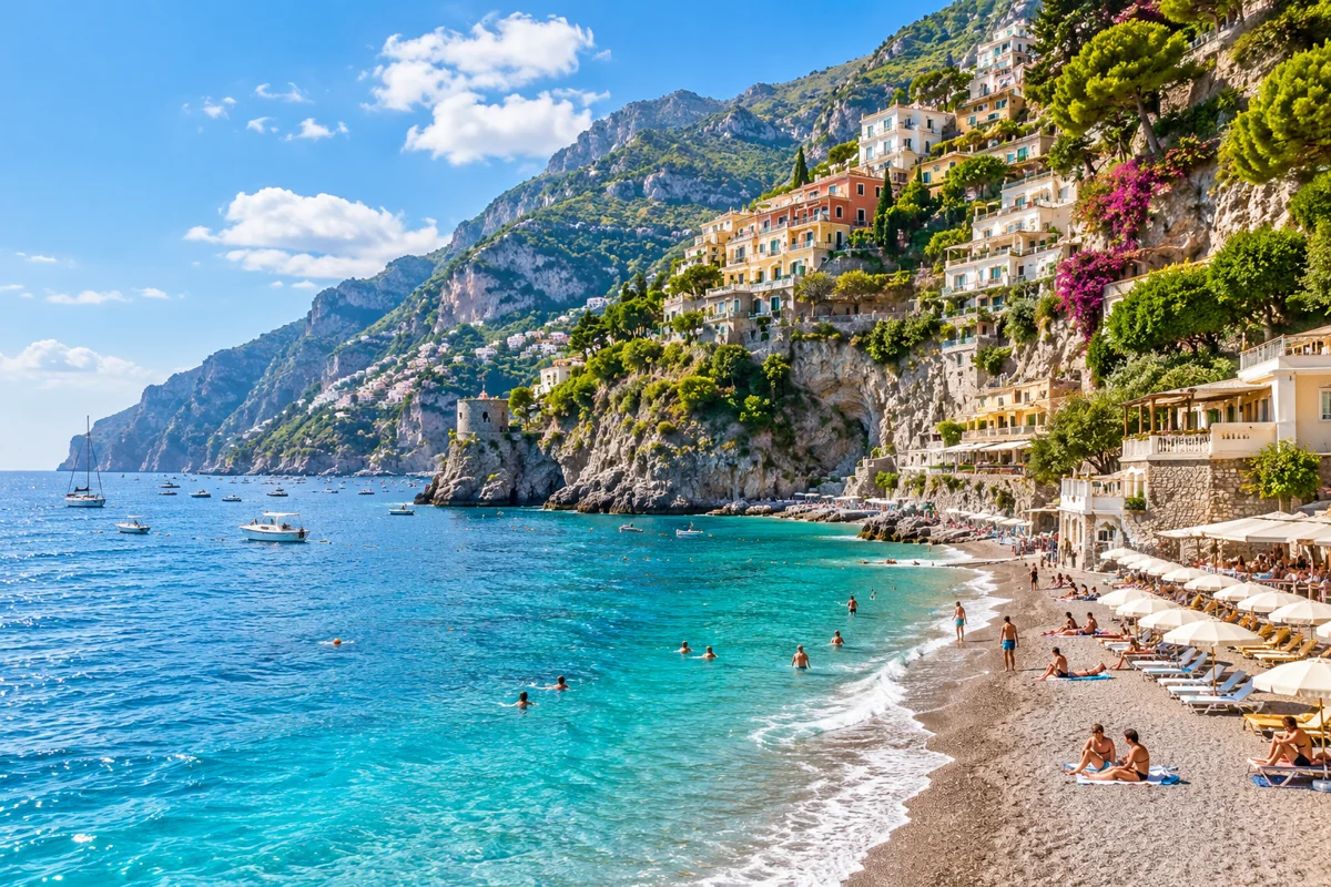 AI illustration inspired by Fornillo Beach, Amalfi Coast