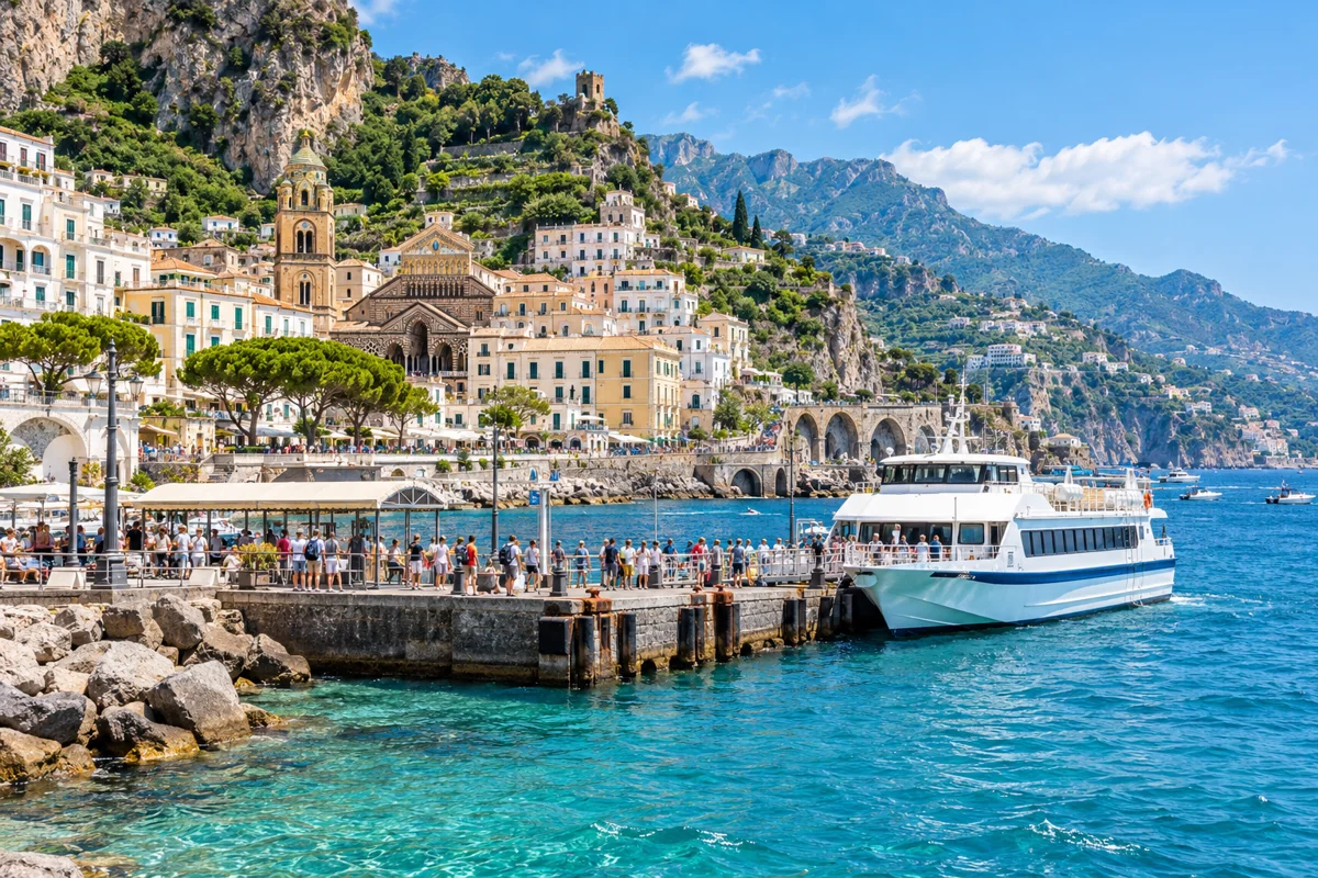AI illustration inspired by Amalfi ferry terminal, Amalfi Coast